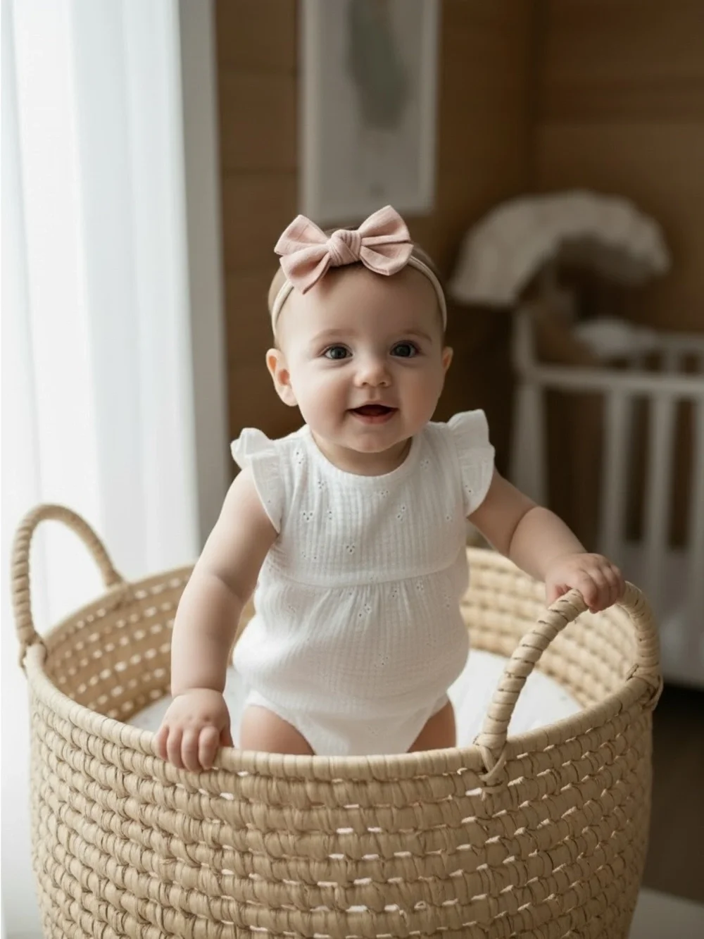 Handmade Baby Hair Bows Set of 3 | Stretchy Nylon Headbands | Soft Linen Texture